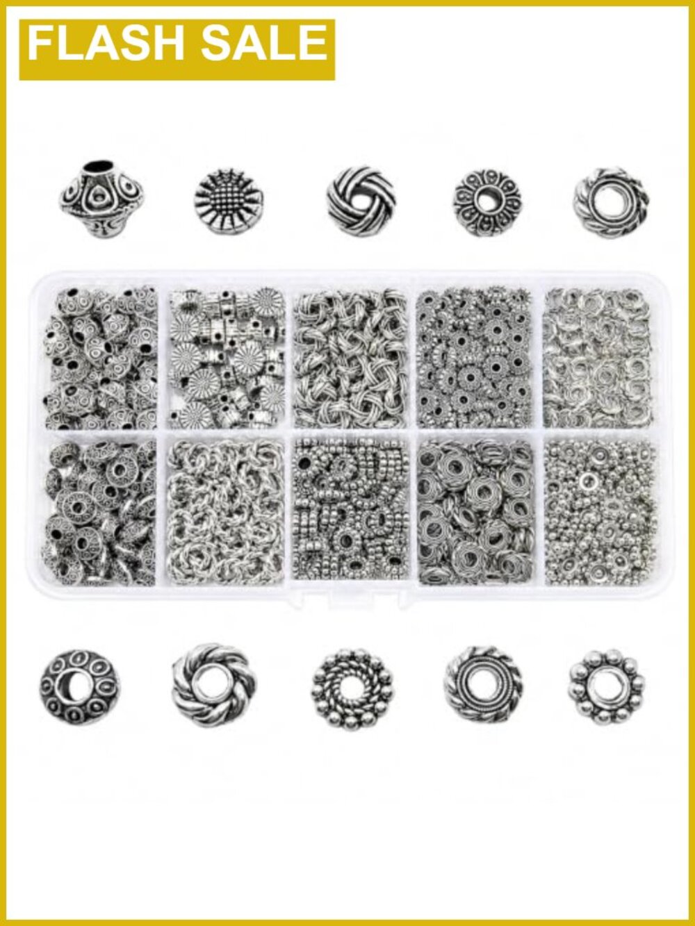 500pc Silver Spacer Beads, Tibetan Metal Tubular & Flower-Shaped Beads for